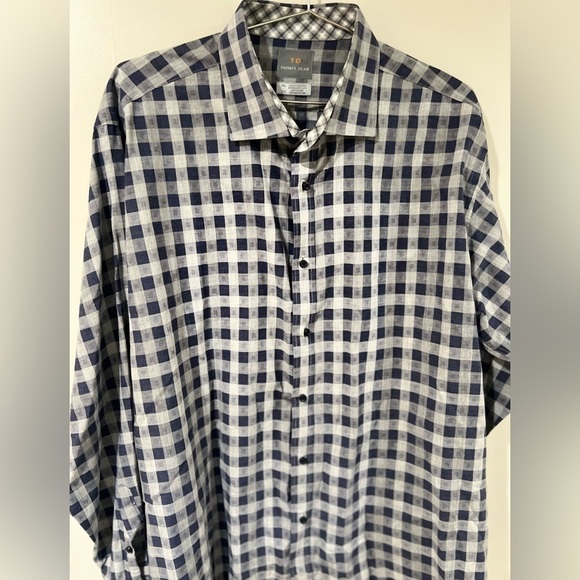 Thomas Dean Men’s XXL TTG Navy Gingham Plaid Dress Shirt Party Shirt Designer - Picture 2 of 8